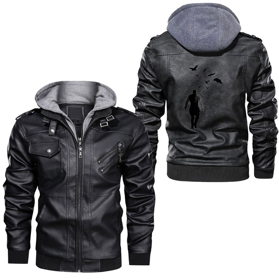 Ligerking - Viking Raven Saying Leather Jacket A35