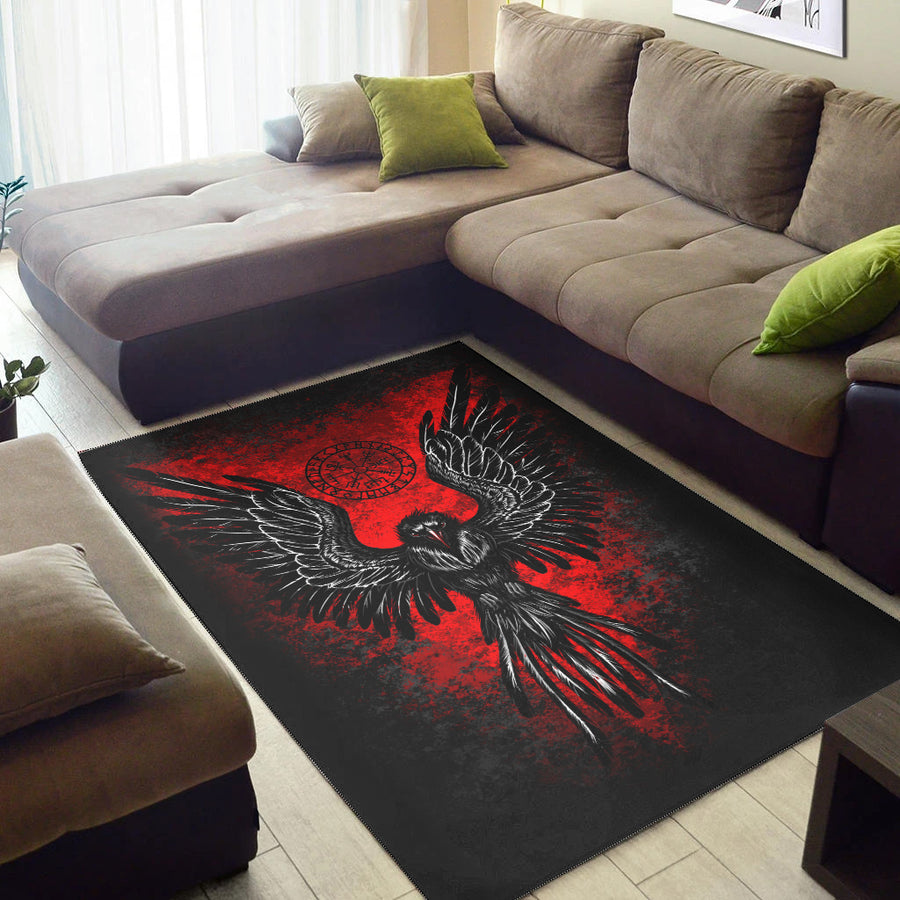 Ligerking - Viking Raven Vegvisir Blood Background Area Rug A35