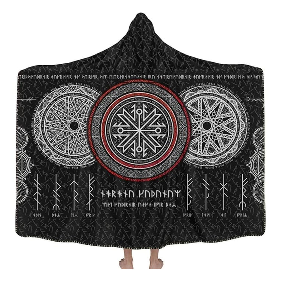 Ligerking Hooded Blanket - Viking Symbol and Rune Tattoo A35