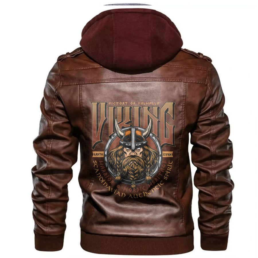 Ligerking Jacket - Viking Warrior Head With Raven Leather Jacket A31 - Image 5