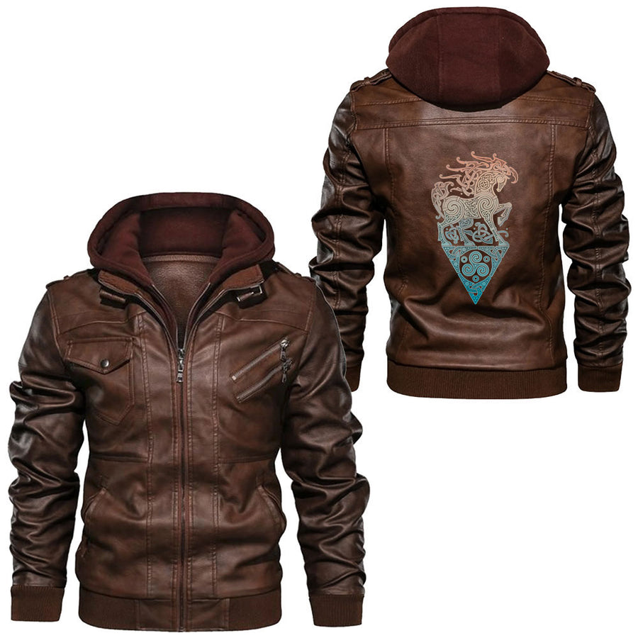 Ligerking - Vintage Vikings celtic mythology Odins Raven Hugin munin Leather Jacket A35 - Image 4