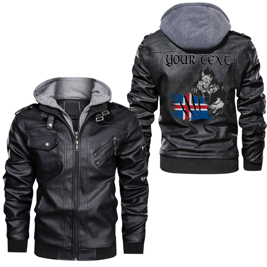Ligerking - Wolf Iceland Coat Of Arms Leather Jacket A95