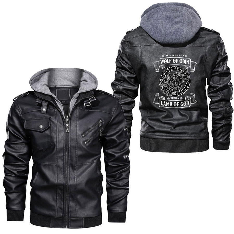Ligerking - Wolf Raven Viking Symbol Nordic Leather Jacket A35
