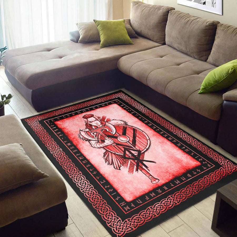 Ligerking Area Rug - Women's Warrior Axes and Shield Red Area Rug A35