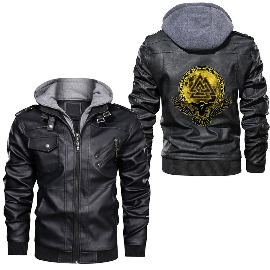 Ligerking - Womens Viking wolf rune Fenrir & Vegvisir runes symbol Leather Jacket A35
