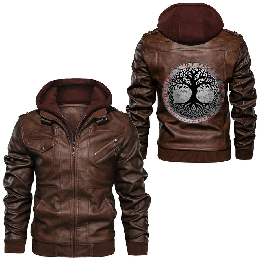 Ligerking - Yggdrasil The Celtic Tree of Life Vintage Nors Leather Jacket A35 - Image 4