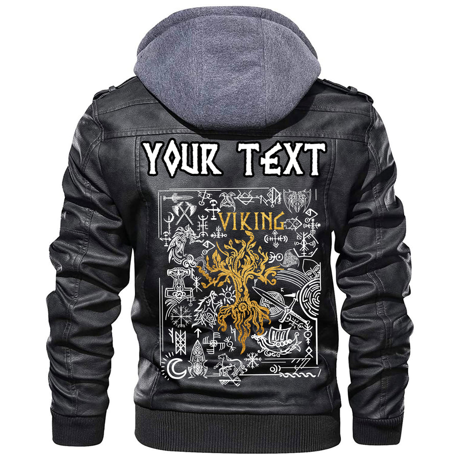 (Custom) Ligerking - Yggdrasil and Symbol Viking Leather Jacket A35