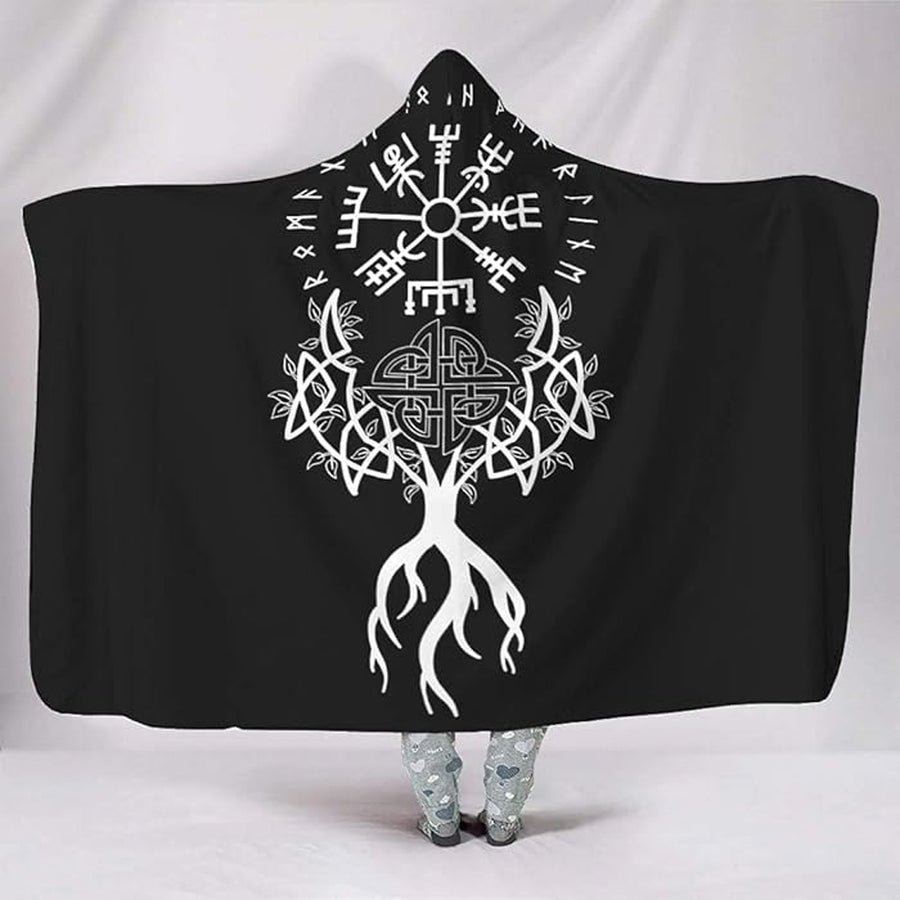 Ligerking Hooded Blanket - Yggdrasil and Vegvisir Tattoo A35