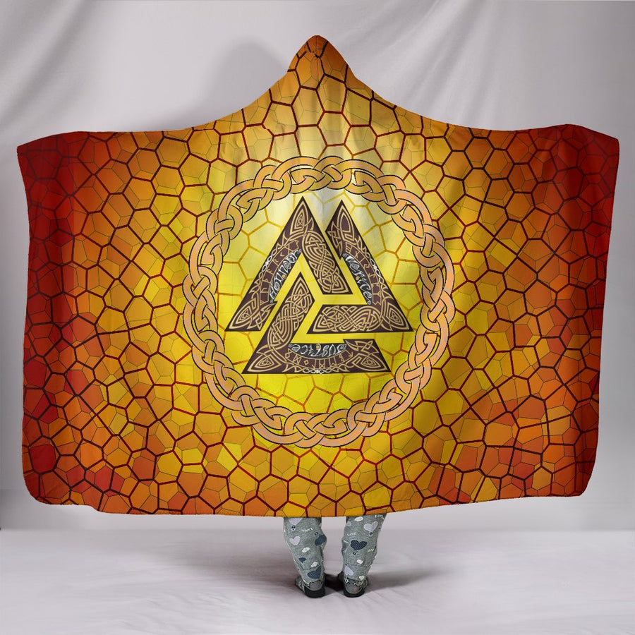 Ligerking Hooded Blanket - Valknut Vignette On A Gold Background A27