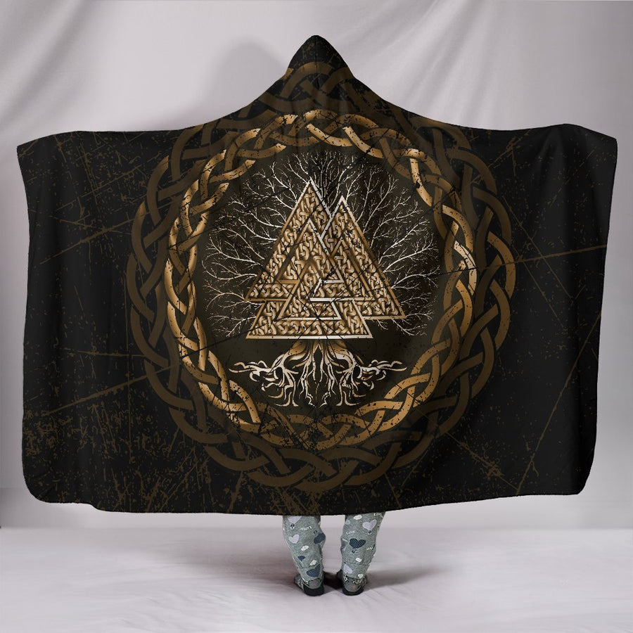 Ligerking Hooded Blanket Celtic And Valknut and Tree of Life Yggrdrasil A7