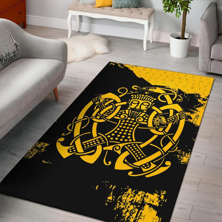 Ligerking Area Rug, Loki Bound Triskele Rune Gold A31