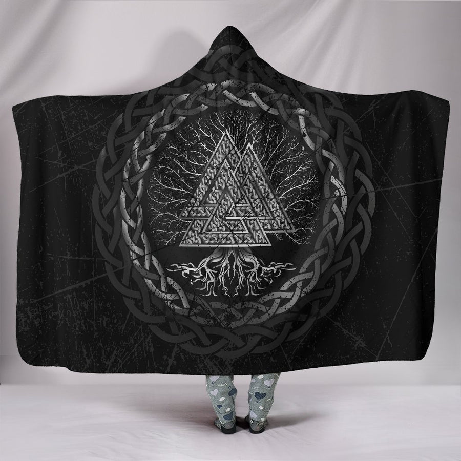 Ligerking Hooded Blanket Celtic And Valknut and Tree of Life Yggrdrasil A7