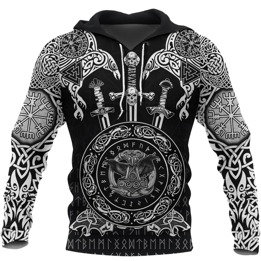Ligerking Hoodie - Huginn and Muniin With Mjolnir A27