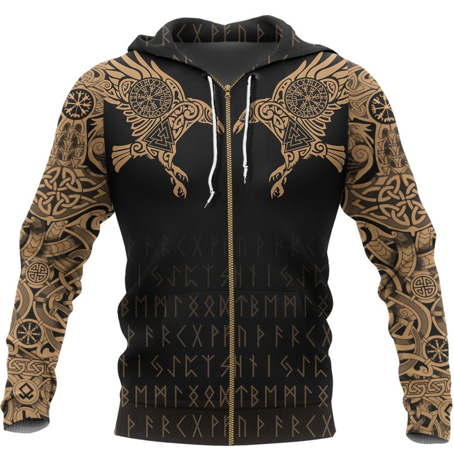 Ligerking Zip Hoodie - The Raven Of Odin Tattoo Special Gold A35
