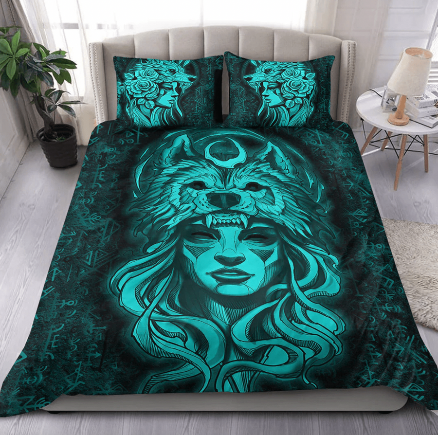 Ligerking Bedding Set - Valkyries And Wolf Moon Turquoise Bedding Set A95
