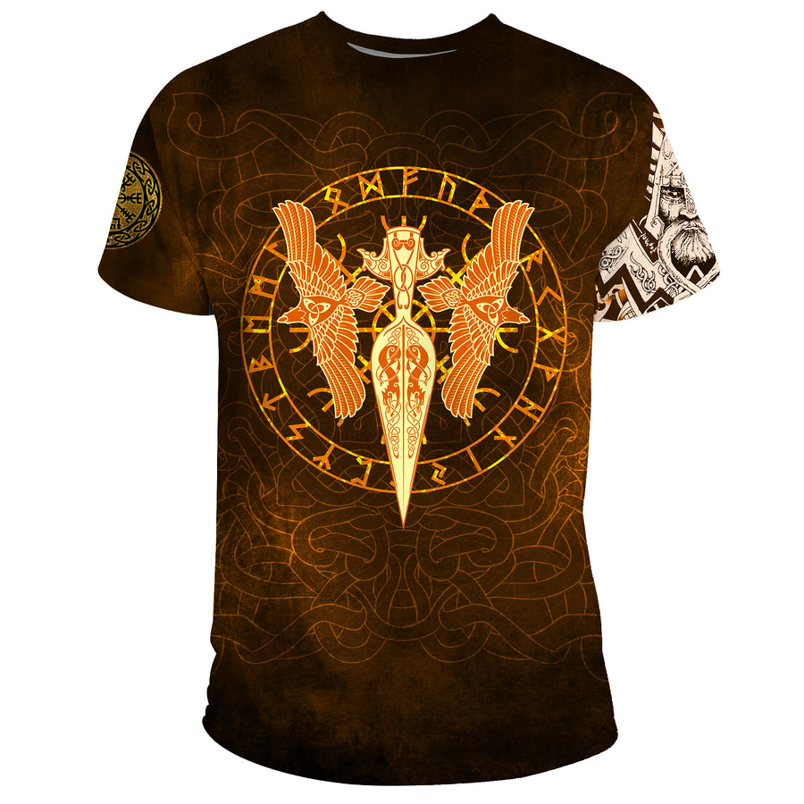Ligerking T-Shirt Gold Spear Of The God Odin - Gungnir And Two Gold Ravens A27