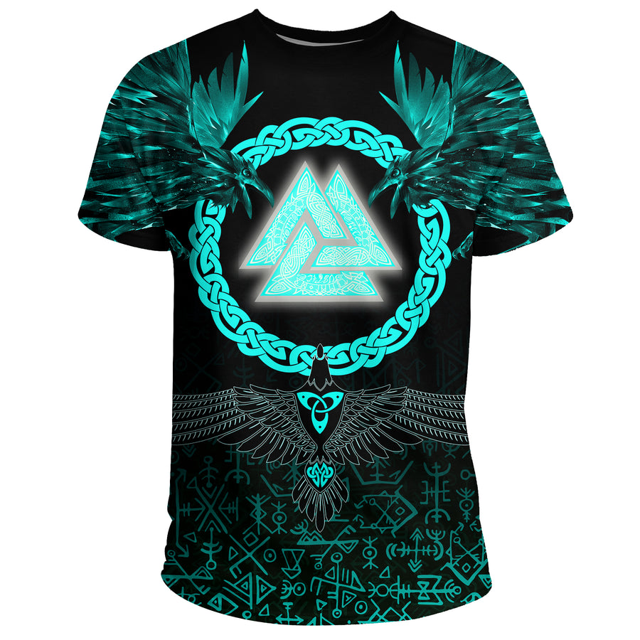 Ligerking - T-Shirt Three Raven and Valknut Cyan A27