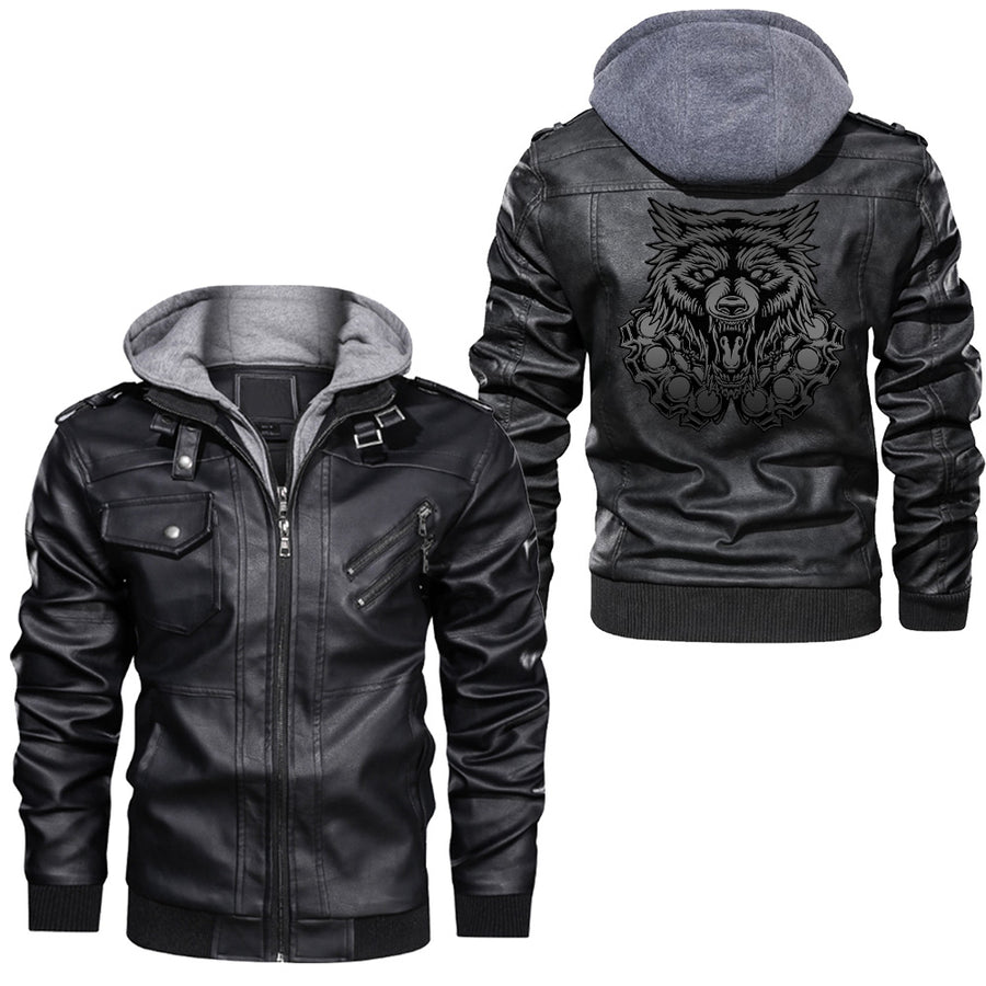 Ligerking - Howling Fenrir Wolf Nordic Mythology Leather Jacket A35