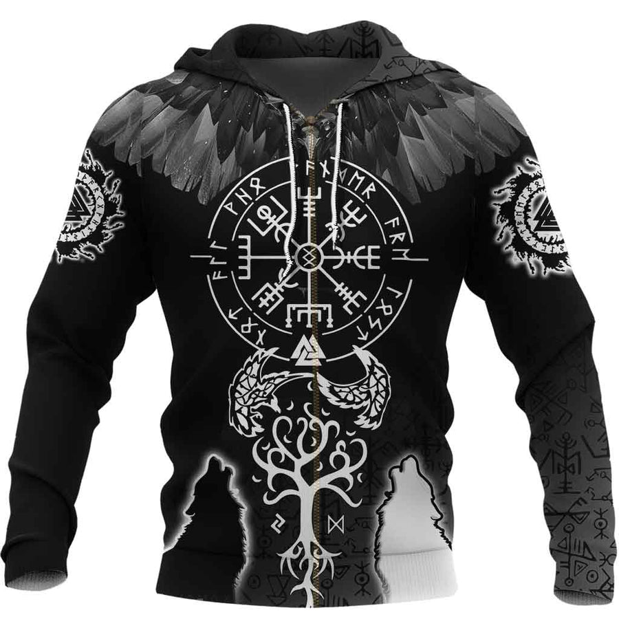 Ligerking - Raven and Wolf of Odin Zip Hoodie A35